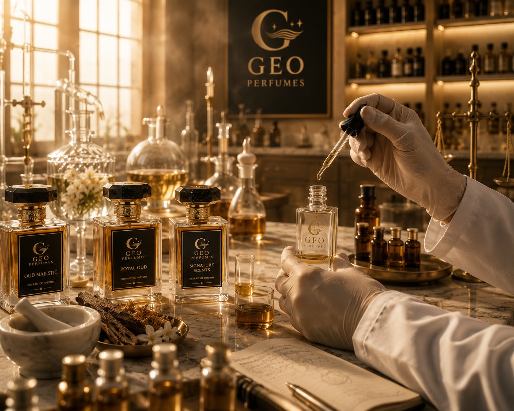GeoPerfumes atelier in New Delhi — perfumer crafting extrait de parfum